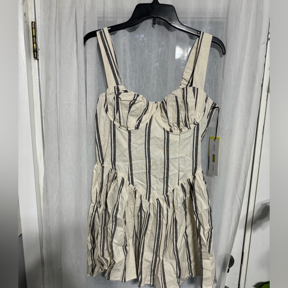 Corset Mini Dress - Future Collective Cream Striped - Picture 4 of 6